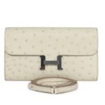 HERMÈS CONSTANCE WALLET TO GO BETON OSTRICH PALLADIUM HARDWARE