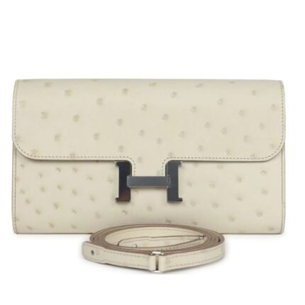 HERMÈS CONSTANCE WALLET TO GO BETON OSTRICH PALLADIUM HARDWARE