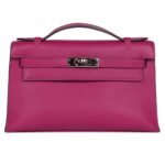 PRE-OWNED HERMÈS KELLY POCHETTE ROSE POURPRE SWIFT PALLADIUM HARDWAREbbbb