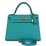 PRE-OWNED HERMÈS KELLY SELLIER 28 VERT VERONE EPSOM GOLD HARDWARE