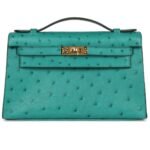 HERMÈS KELLY POCHETTE VERT VERONE OSTRICH GOLD HARDWARE