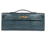 HERMÈS KELLY CUT BLEU JEAN SHINY POROSUS CROCODILE GOLD HARDWARE