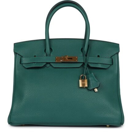 PRE-OWNED HERMÈS BIRKIN 30 MALACHITE CLEMENCE GOLD HARDWARE