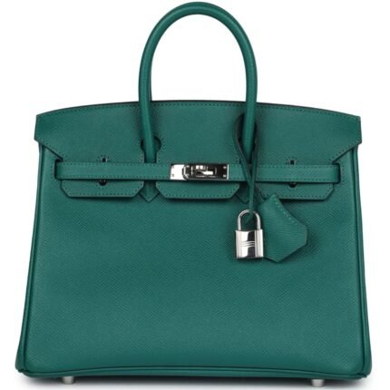 PRE-OWNED HERMÈS BIRKIN 25 MALACHITE EPSOM PALLADIUM HARDWARE