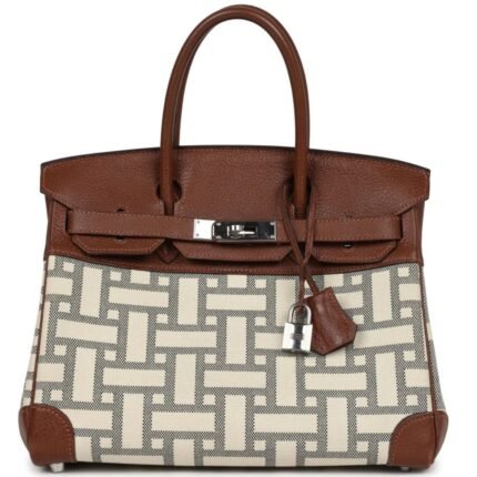 PRE-OWNED HERMÈS BIRKIN 30 MARRON D'INDE BUFFALO AND MOSAIQUE CANVAS PALLADIUM HARDWARE