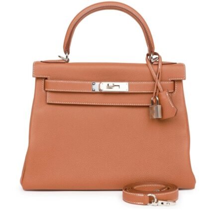 HERMÈS KELLY RETOURNE 28 GOLD TOGO PALLADIUM HARDWARE
