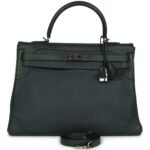 PRE-OWNED HERMÈS GHILLIES KELLY 35 RETOURNE VERT FONCE CLEMENCE AND VERT ANGLAIS EVERCOLOR PALLADIUM HARDWARE
