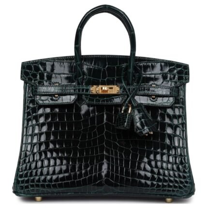 HERMÈS BIRKIN 25 VERT CYPRESS SHINY NILOTICUS CROCODILE GOLD HARDWARE