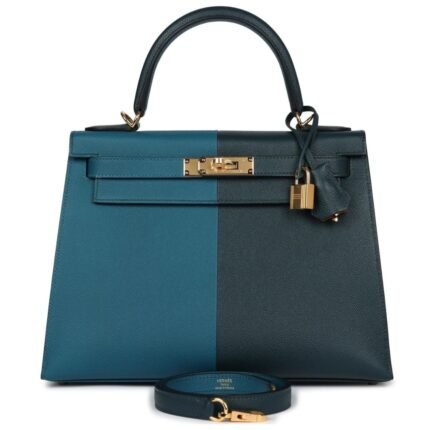 HERMÈS KELLY SELLIER 28 CASAQUE VERT CYPRES AND VERT BOSPHORE EPSOM GOLD HARDWARE