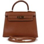 VINTAGE HERMÈS MICRO KELLY SELLIER 15 GOLD COURCHEVEL GOLD HARDWARE