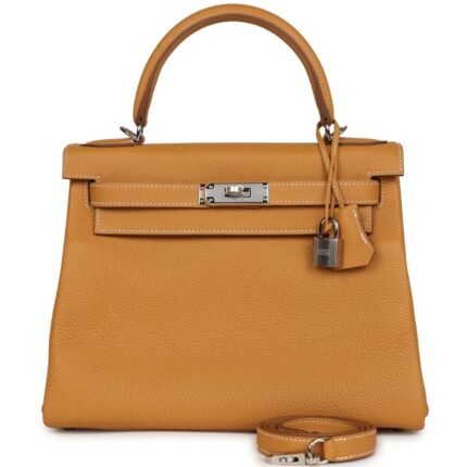 HERMÈS KELLY RETOURNE 28 NATUREL SABLE TOGO PALLADIUM HARDWARE