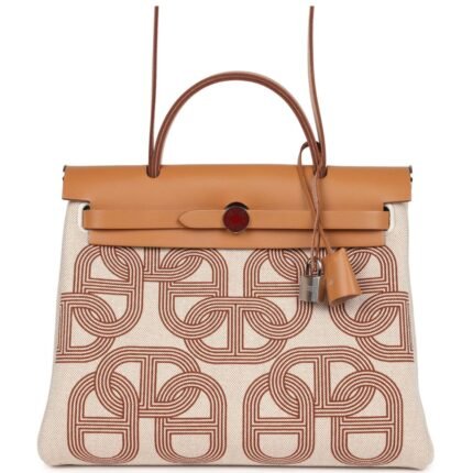 HERMÈS HERBAG ZIP PM 31 CIRCUIT 24 ECRU TOILE H CANVAS AND NATUREL SABLE HUNTER LACQUERED PALLADIUM HARDWARE