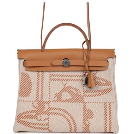 HERMÈS HERBAG ZIP PM 31 BRIDES DE GALA NATURAL SABLE BERLINE HUNTER AND ECRU TOILE H CANVAS PALLADIUM HARDWARE