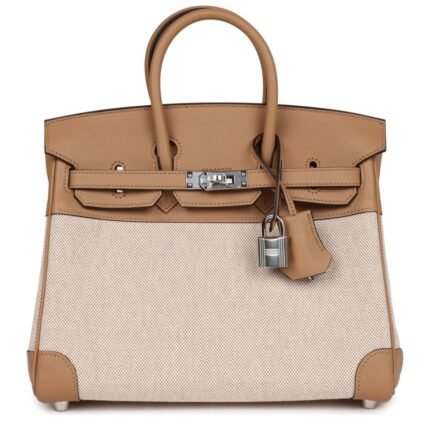 HERMÈS BIRKIN 25 TOILE H AND CHAI SWIFT PALLADIUM HARDWARE