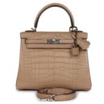 HERMÈS KELLY RETOURNE 25 CHAI MATTE ALLIGATOR PALLADIUM HARDWARE