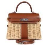 PRE-OWNED HERMÈS MINI PICNIC KELLY 20 FAUVE BARENIA PALLADIUM HARDWARE