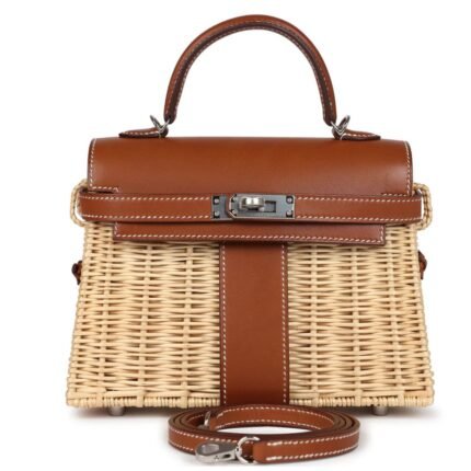 PRE-OWNED HERMÈS MINI PICNIC KELLY 20 FAUVE BARENIA PALLADIUM HARDWARE