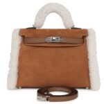 HERMÈS TEDDY KELLY 20 CHAMOIS SHEARLING AND SWIFT PALLADIUM HARDWARE