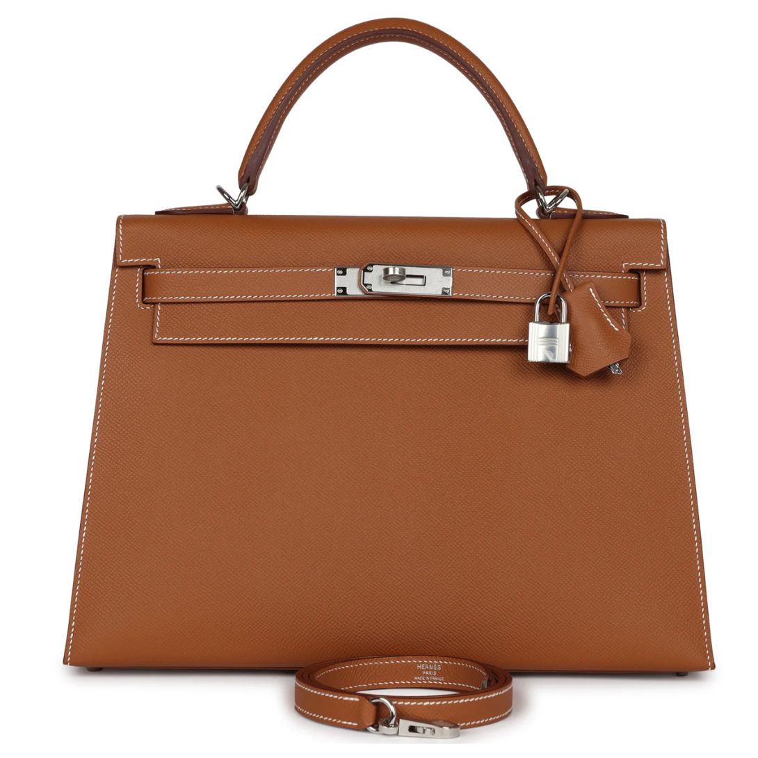1 HERMÈS KELLY SELLIER 32 GOLD EPSOM PALLADIUM HARDWARE