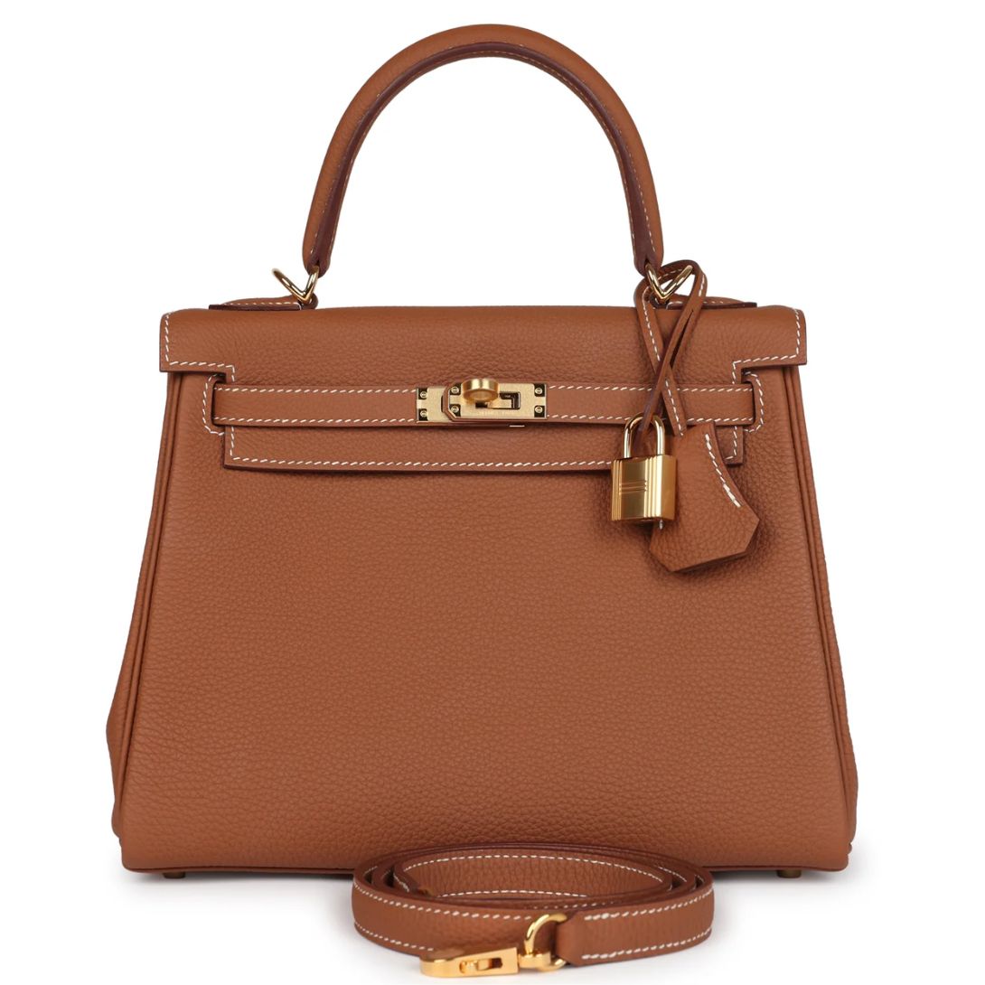 1 HERMÈS KELLY RETOURNE 25 GOLD TOGO GOLD HARDWARE