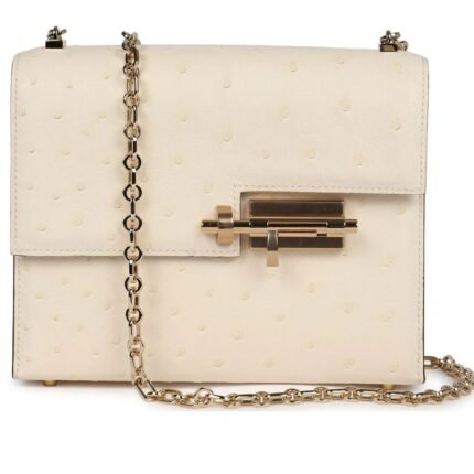 HERMÈS MINI VERROU CHAINE BAG NATA OSTRICH PERMABRASS HARDWARE