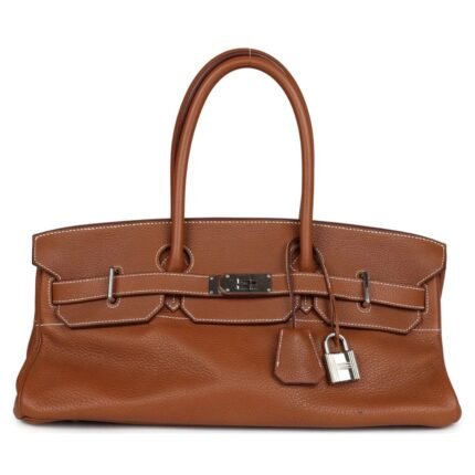 PRE-OWNED HERMÈS SHOULDER BIRKIN 42 JPG GOLD CLEMENCE PALLADIUM HARDWARE