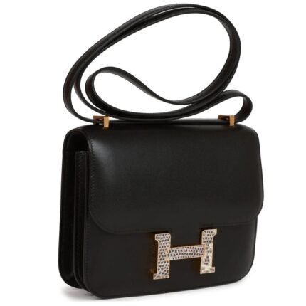 HERMÈS CONSTANCE 18 BLACK TADELAKT AND OMBRE LIZARD GOLD HARDWARE