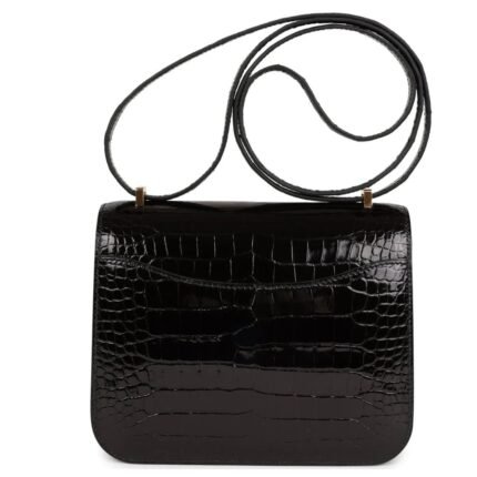 HERMÈS CONSTANCE 18 BLACK SHINY ALLIGATOR GOLD HARDWARE