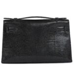HERMÈS KELLY POCHETTE BLACK VARANUS NILOTICUS LIZARD GOLD HARDWARE