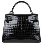 HERMÈS KELLY SELLIER 28 BLACK SHINY NILOTICUS CROCODILE PALLADIUM HARDWARE
