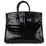 HERMÈS BIRKIN 25 BLACK SHINY POROSUS CROCODILE GOLD HARDWARE