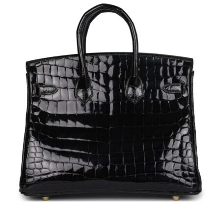 HERMÈS BIRKIN 25 BLACK SHINY POROSUS CROCODILE GOLD HARDWARE