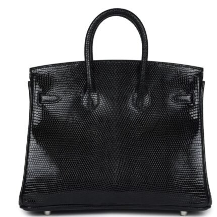 HERMÈS BIRKIN 25 BLACK SHINY VARANUS NILOTICUS LIZARD PALLADIUM HARDWARE