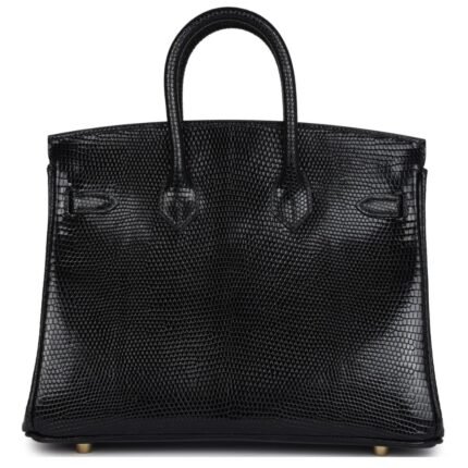 HERMÈS BIRKIN 25 BLACK SHINY VARANUS NILOTICUS LIZARD GOLD HARDWARE