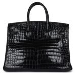 VINTAGE HERMÈS BIRKIN 35 BLACK SHINY POROSUS CROCODILE PALLADIUM HARDWARE