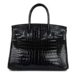 PRE-OWNED HERMÈS BIRKIN 30 BLACK SHINY POROSUS CROCODILE GOLD HARDWARE
