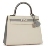 HERMÈS SPECIAL ORDER (HSS) KELLY SELLIER 25 CRAIE AND GRIS MOUETTE EPSOM BRUSHED PALLADIUM HARDWARE