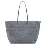FENDI ROLL LARGE LIGHT BLUE FF JACQUARD VELVET SHOPPER