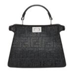 FENDI PEEKABOO ISEEU PETITE BLACK SUEDE BAG WITH FF IN CRYSTALS AND STUDS