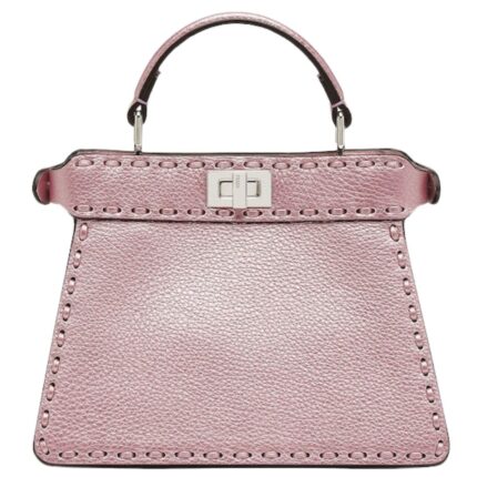FENDI PEEKABOO ISEEU PETITE METALLIC PINK SELLERIA BAG WITH 306 HAND-SEWN TOPSTITCHES