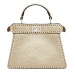 FENDI PEEKABOO ISEEU PETITE CHAMPAGNE-COLORED SELLERIA BAG WITH 306 HAND-SEWN TOPSTITCHES