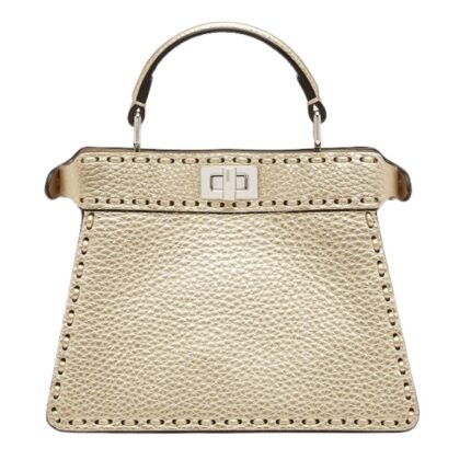 FENDI PEEKABOO ISEEU PETITE CHAMPAGNE-COLORED SELLERIA BAG WITH 306 HAND-SEWN TOPSTITCHES