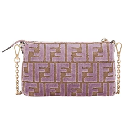 FENDI BAGUETTE POUCH MAUVE PINK JACQUARD FF VELVET POUCH WITH CHAIN