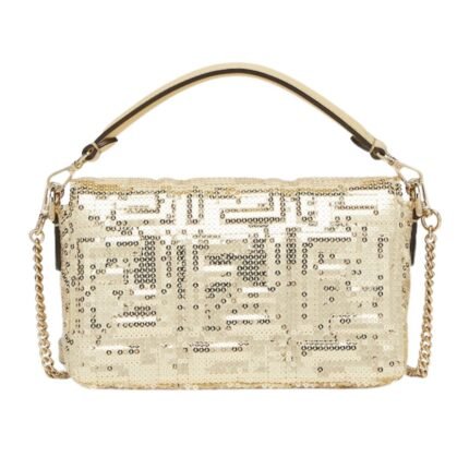 FENDI BAGUETTE MINI CHAMPAGNE-COLORED SEQUIN BAG WITH FF