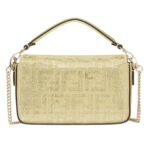 FENDI BAGUETTE MINI CHAMPAGNE COLORED SUEDE BAG WITH FF IN CRYSTALS AND STUDS
