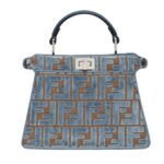 FENDI PEEKABOO ISEEU PETITE LIGHT BLUE FF JACQUARD VELVET BAG