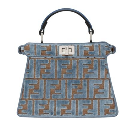 FENDI PEEKABOO ISEEU PETITE LIGHT BLUE FF JACQUARD VELVET BAG