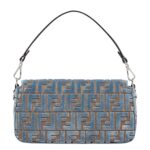 FENDI BAGUETTE LIGHT BLUE FF JACQUARD VELVET BAG