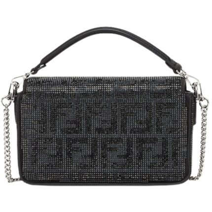 FENDI BAGUETTE MINI BLACK SUEDE BAG WITH FF IN CRYSTALS AND STUDS