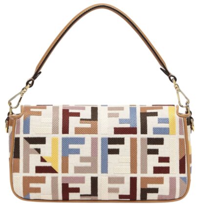 FENDI BAGUETTE MULTICOLOR CANVAS BAG WITH FF EMBROIDERY